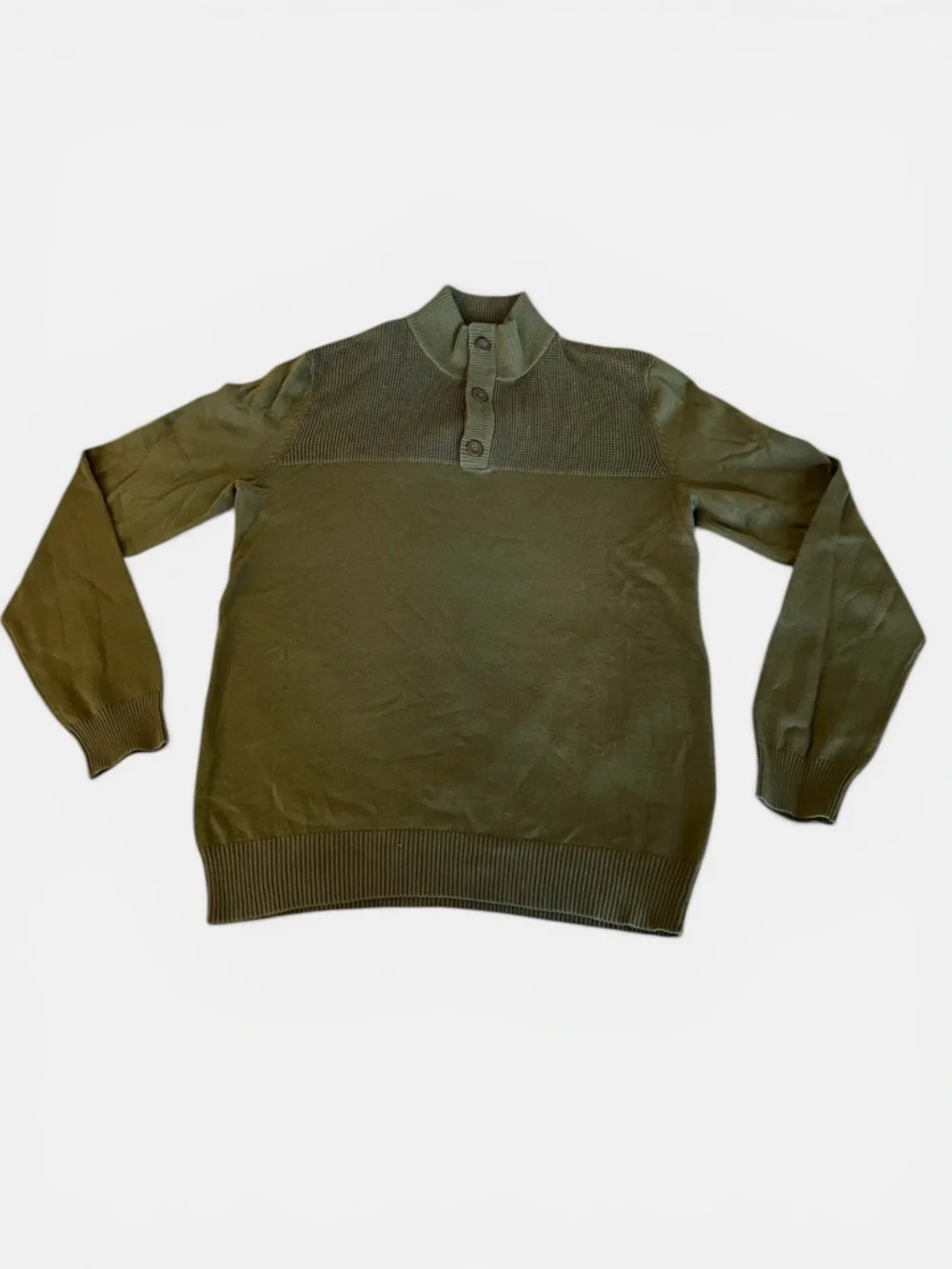 Club Room Men's Olive Button-Neck Mock Sweater Size Medium EUC - Picture 2 of 9